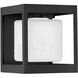 Square Box LED Textured Black Outdoor Sconce in Opal with Hammered Texture, Square Box